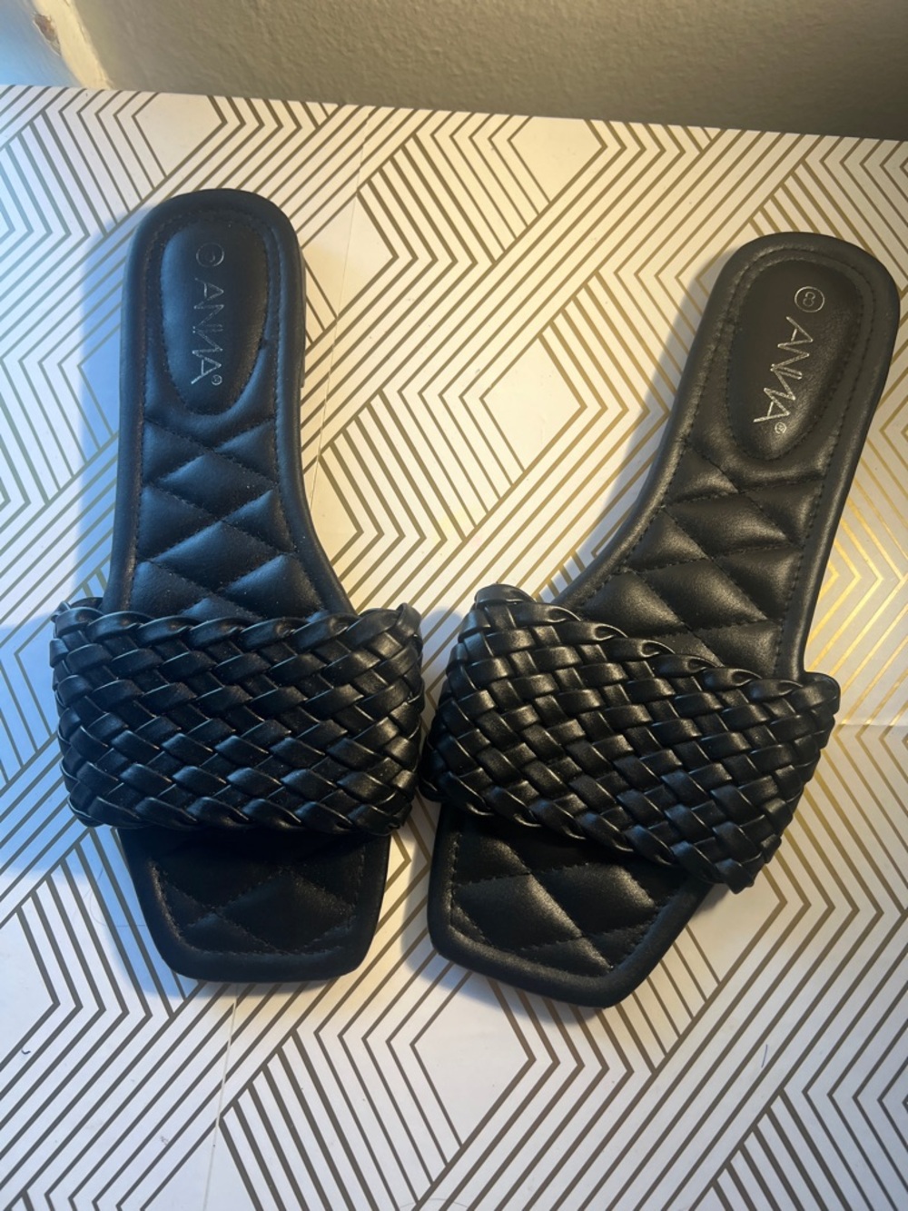 Naya Black Braided Slide Mules - Quilted Footbed